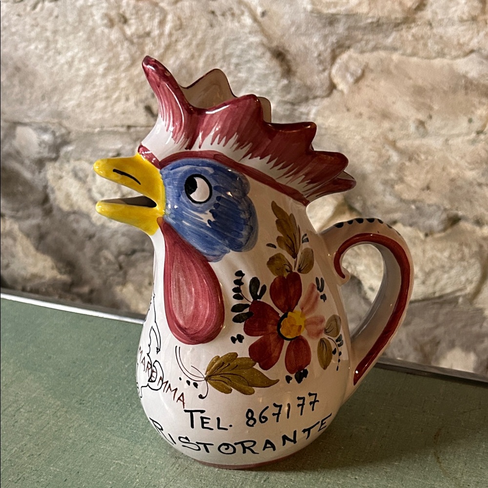 Italian Hand-Painted Rooster Ceramic Pitcher‎